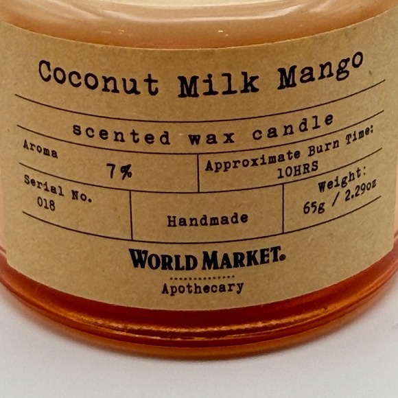 World Market‎ Apothecary Coconut Milk Mango Scented Candle Amber Jar 2.29oz - Picture 9 of 10